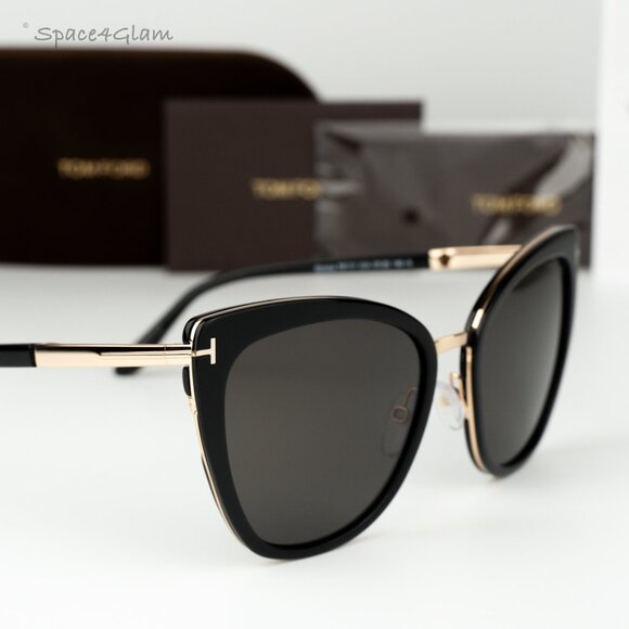Tom Ford Women Sunglasses Black Gold Smoke Semi Cat Eye FT0717 01A BRAND NEW main image 8